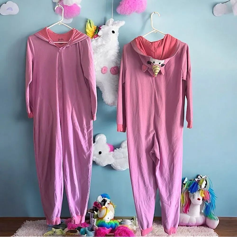 Nick & Nora Sleepwear l Unicorn Hood l Pink Zip-up PJ/Costume l M l EUC